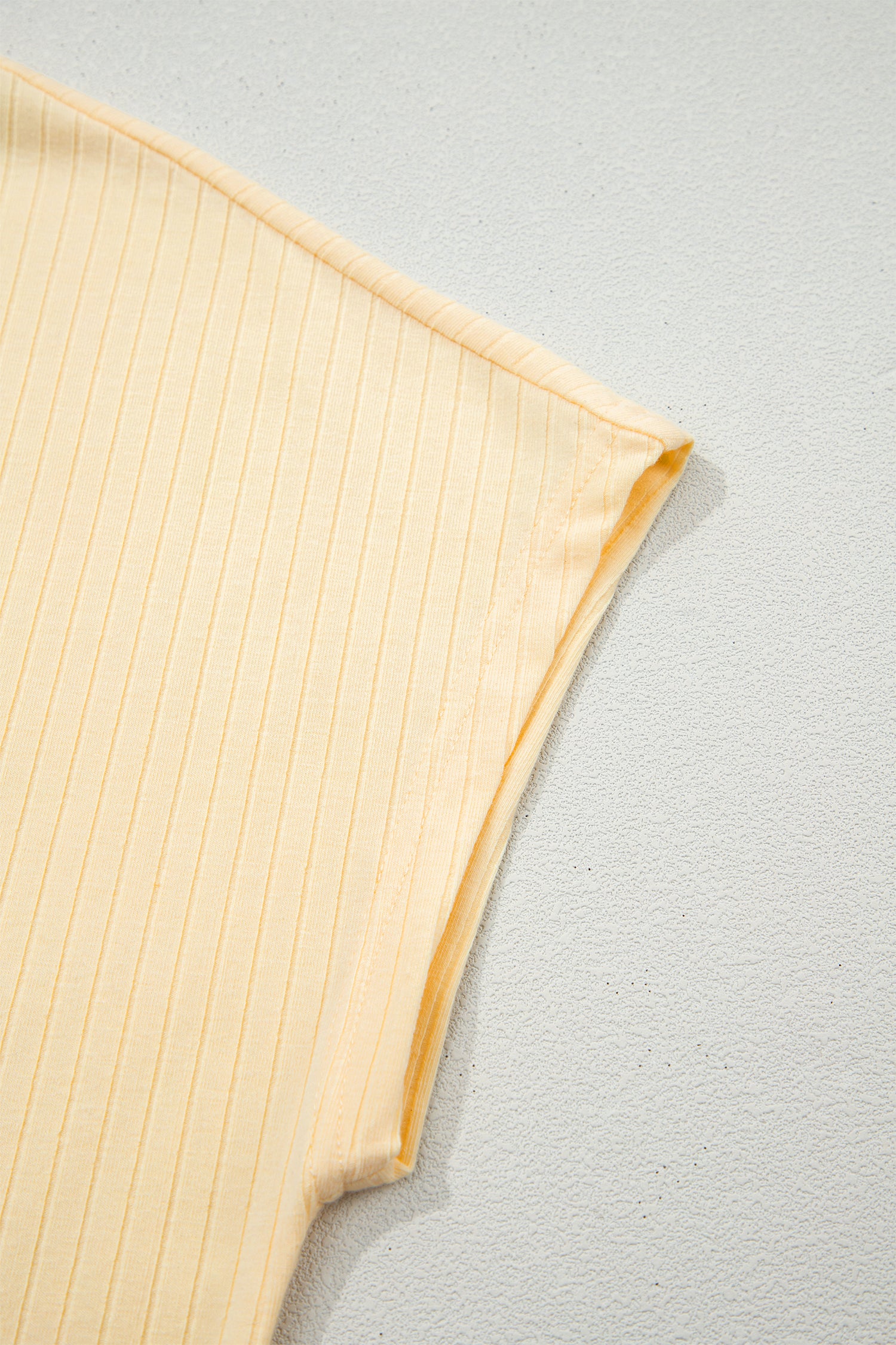 Yellow Cream Soft Ribbed Color Block Trim Casual Short Set