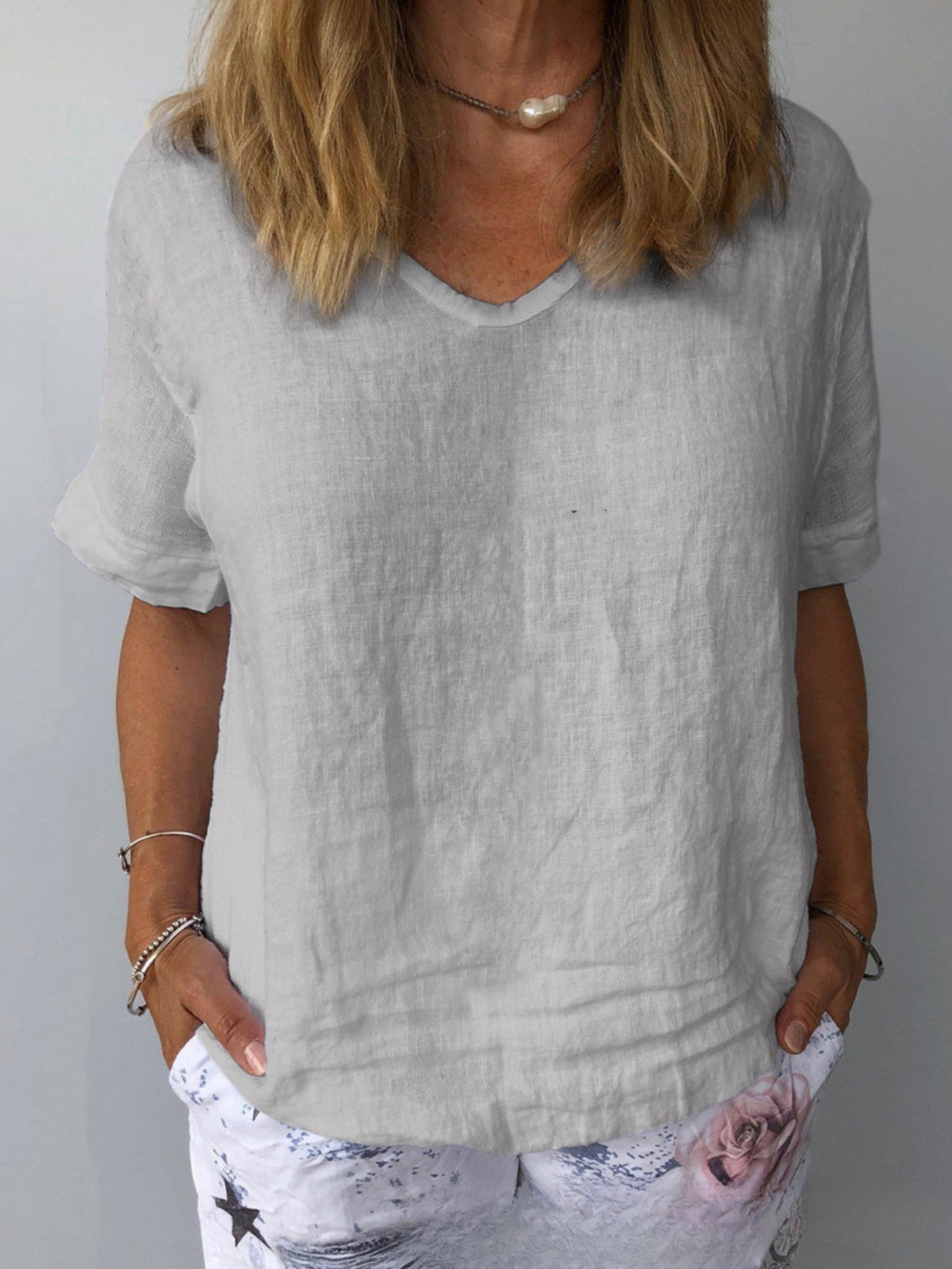 Women's V-Neck Blouse - Comfortable Short Sleeve Top for Casual Wear