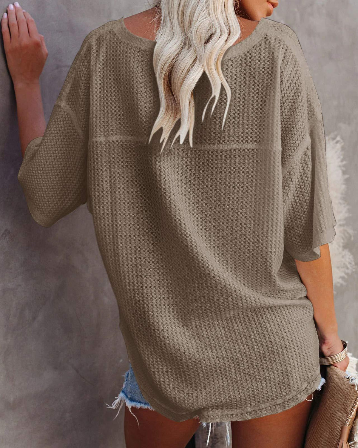 Solid Elegant V Neck T-Shirt, Drop Shoulder Casual Top