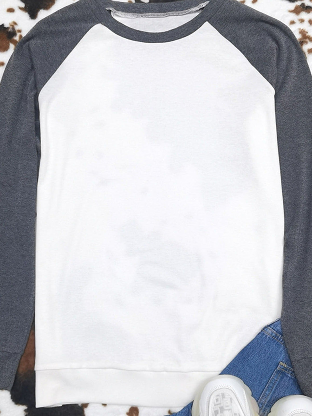 Color Block Long Sleeve Shirt, Oversized Crew Neck Top
