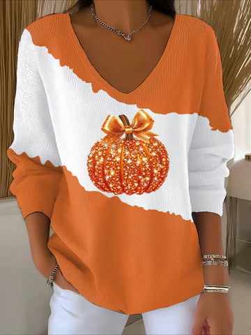 Halloween Floral Long Sleeve Comfy Casual Sweater Tee