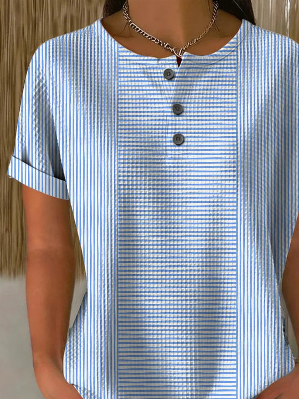 Button Short Sleeve Loose Vintage T-Shirt