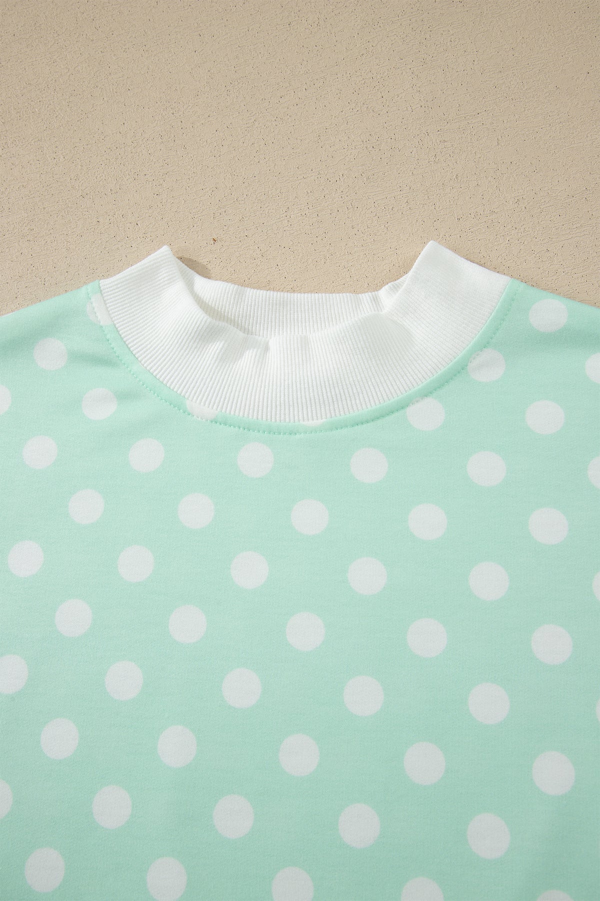 Green Polka Dot Print Color Block Trim Mock Neck Short Set