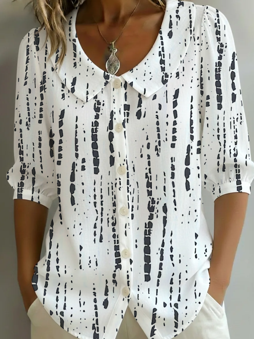 Crew Neck Short Sleeve Patterns Regular Loose Shirt