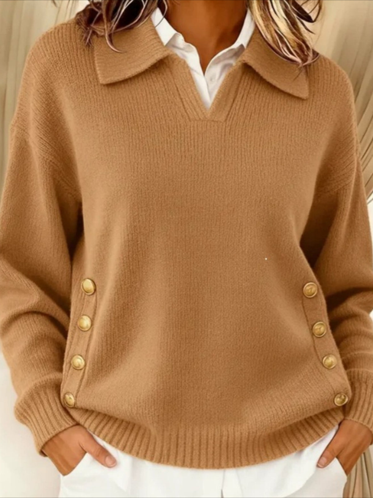 Loose Casual Lapel Button Pullover Long Sleeve Sweater