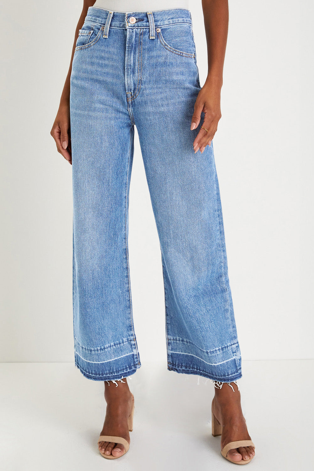 Dusk Blue Raw Hem Straight Leg Loose High Waist Jeans