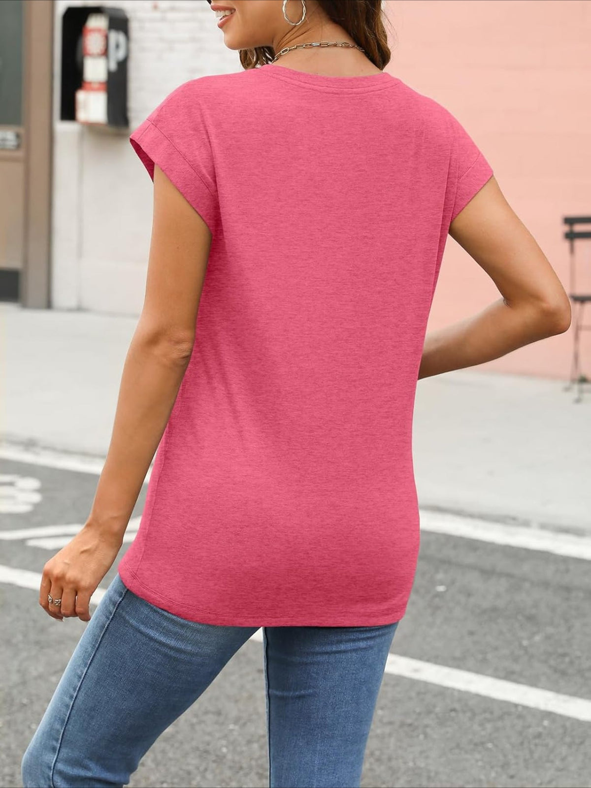 Solid Color Round Neck Cap Sleeve T Shirts