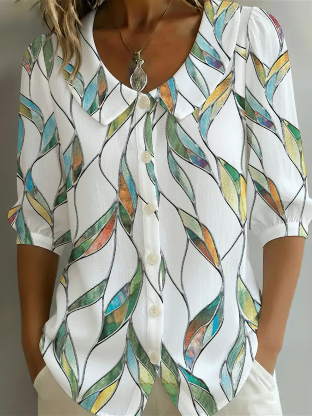 Crew Neck Short Sleeve Patterns Regular Shirt