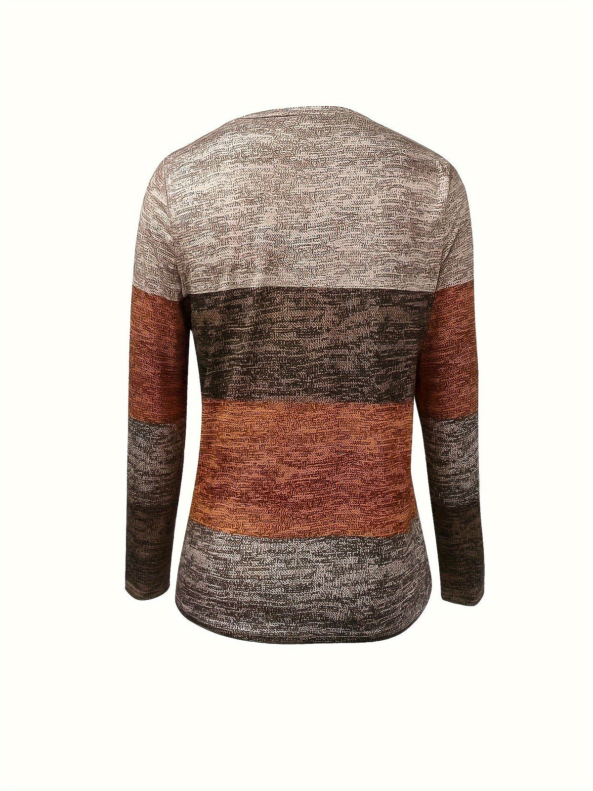 Color Block V Neck T-Shirt, Casual Long Sleeve Top