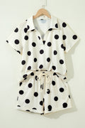 Beige Polka Dot Print V Neck Tee Short Set