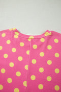Pink Twisted Rib Polka Dot Print Plus Size T Shirt