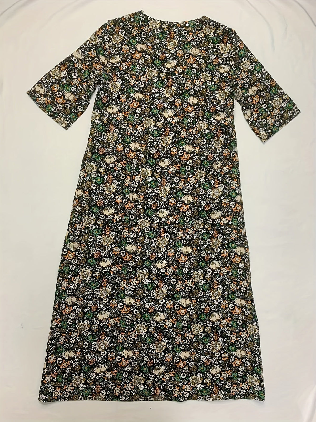 Ditsy Floral Print V Neck Dress, Casual Ruched Summer Dress With Pockets