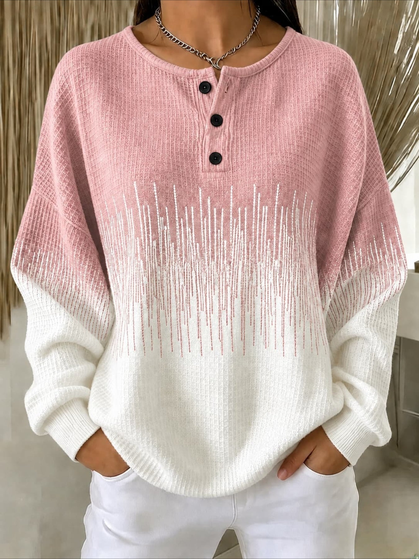 Abstract Henley Collar Casual Spring/Fall Long Sleeve Sweatshirt