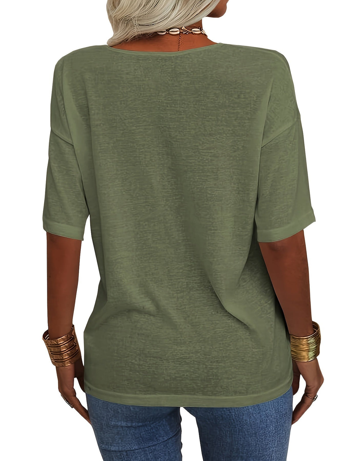 Solid Color V Neck T-shirt, Casual Short Sleeve T-Shirt