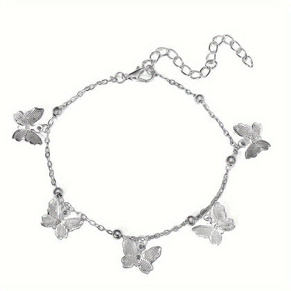 A Stylish Bracelet For Women With An Elegant And Graceful Golden And Silvery Butterfly Pendant, Suitable For Daily Wear By Women And As A Gift For Friends.