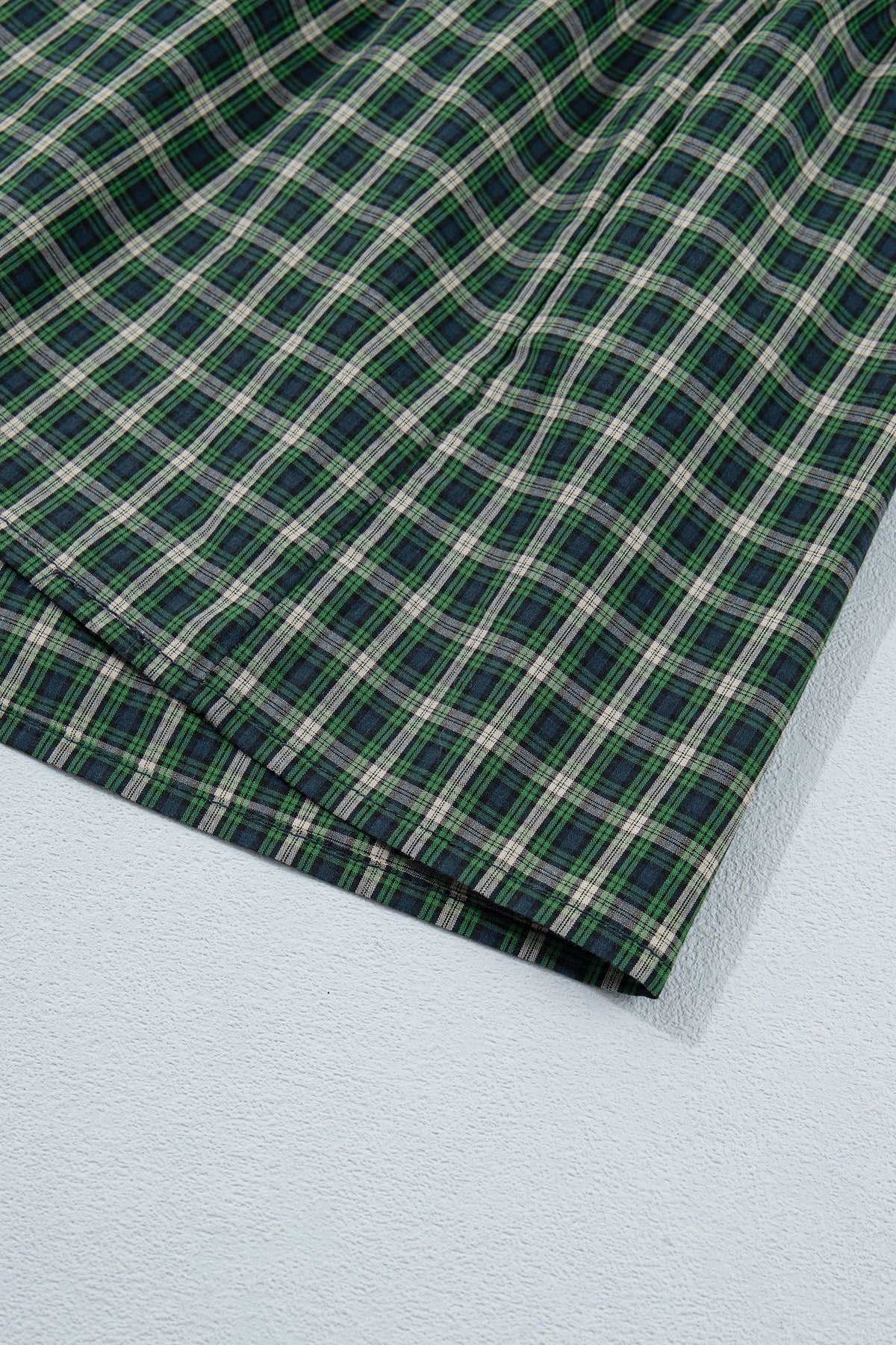 Green Plaid Square Neck Shirred High Waist Ruffle Hem Dress