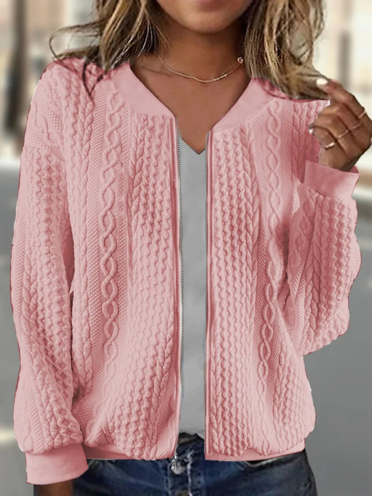 Casual Zipper Plain Loose Bomber Jacket