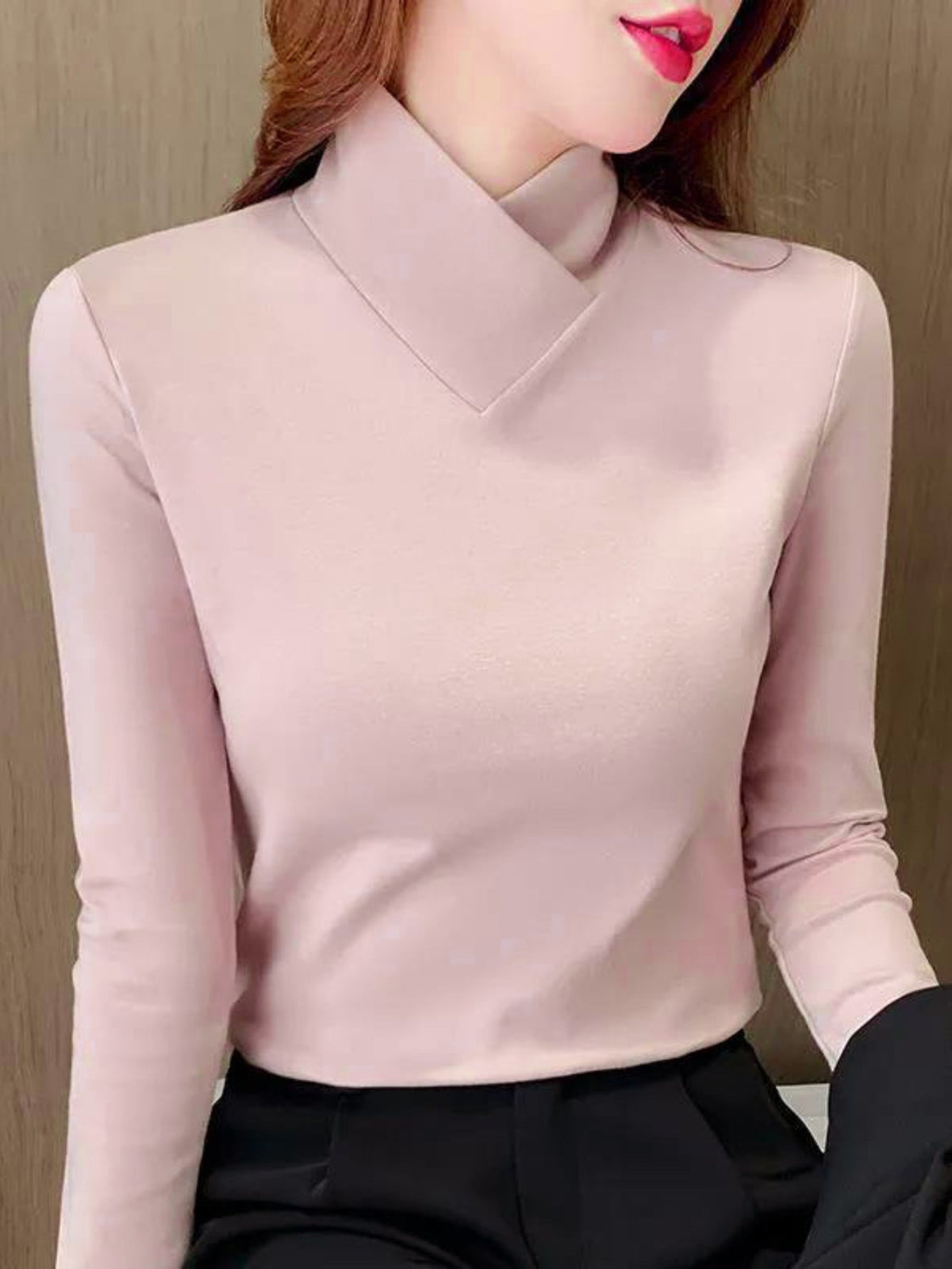 Solid Mock Neck T-Shirt, Casual Long Sleeve Top