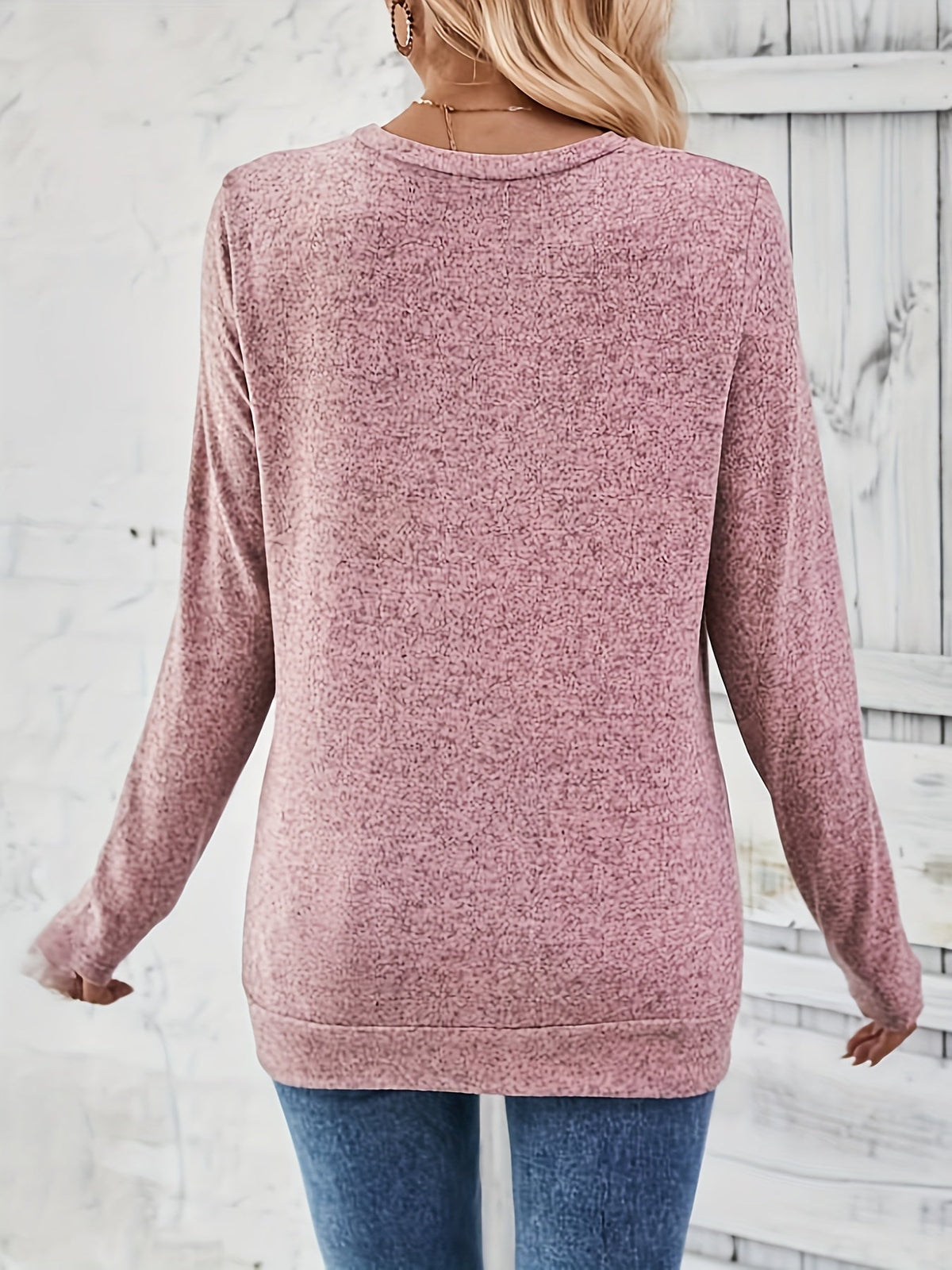 Button Decor Ruched T-Shirt, Casual Long Sleeve Top