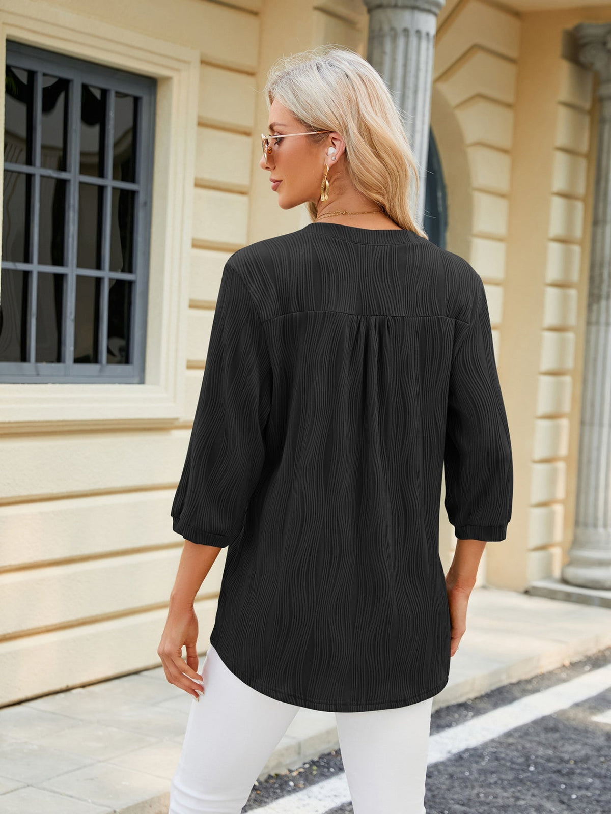 Loose Fit Work V Neck Buttons T-Shirts