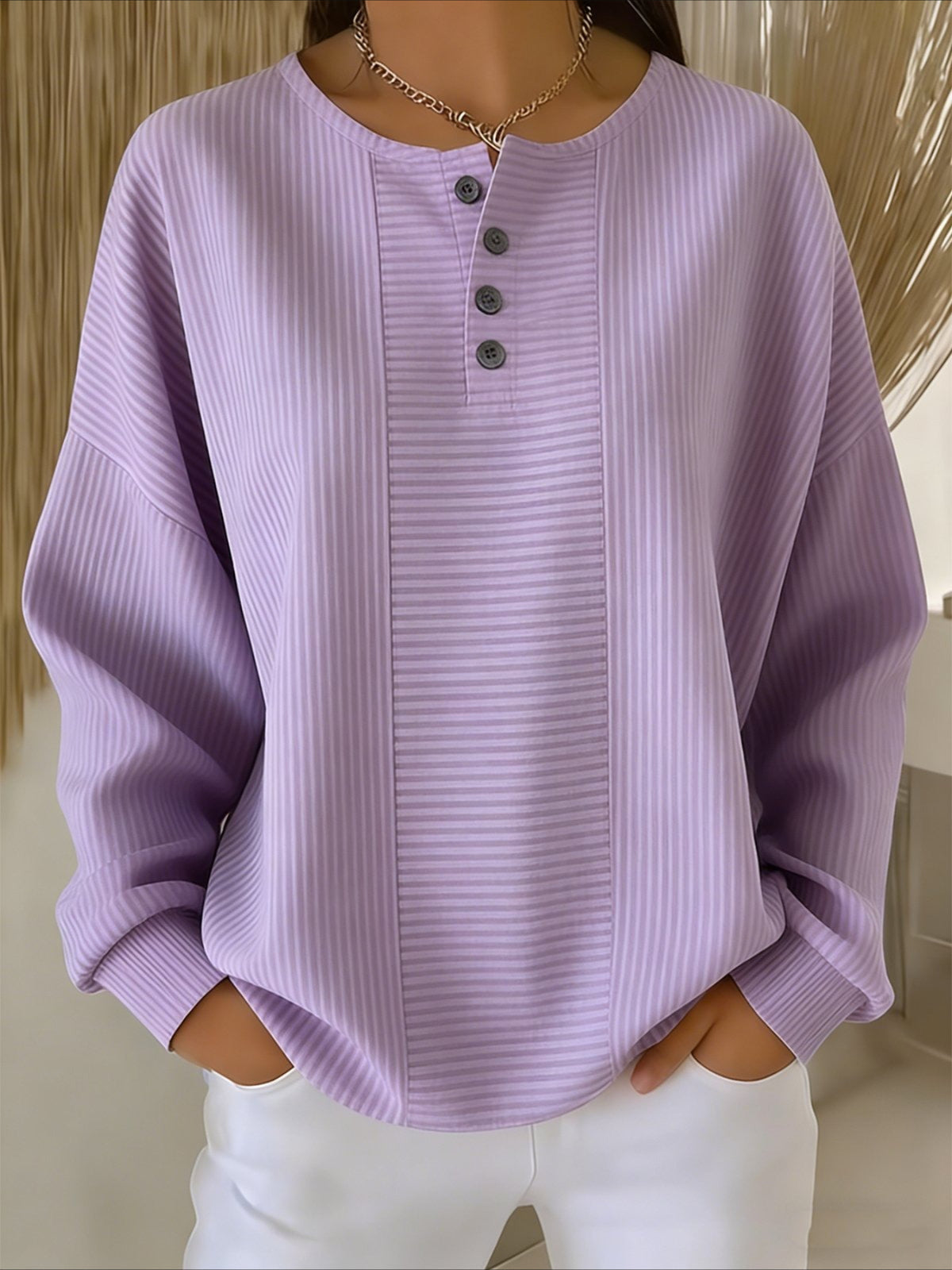 Stipe Printed V Neck Long Sleeve Regular Sweatshirt