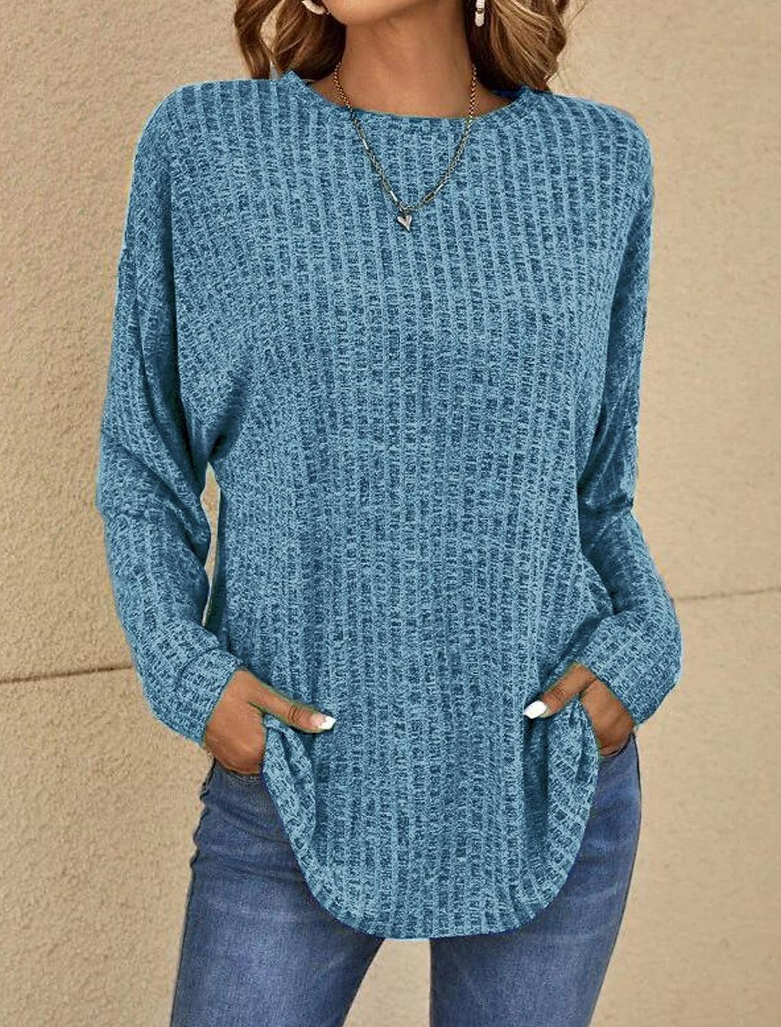 Plain Long Sleeve Daily Weekend Basic Round Neck T-Shirt