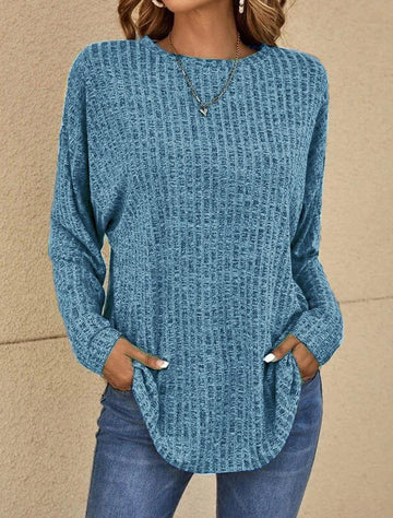 Plain Long Sleeve Daily Weekend Basic Round Neck T-Shirt